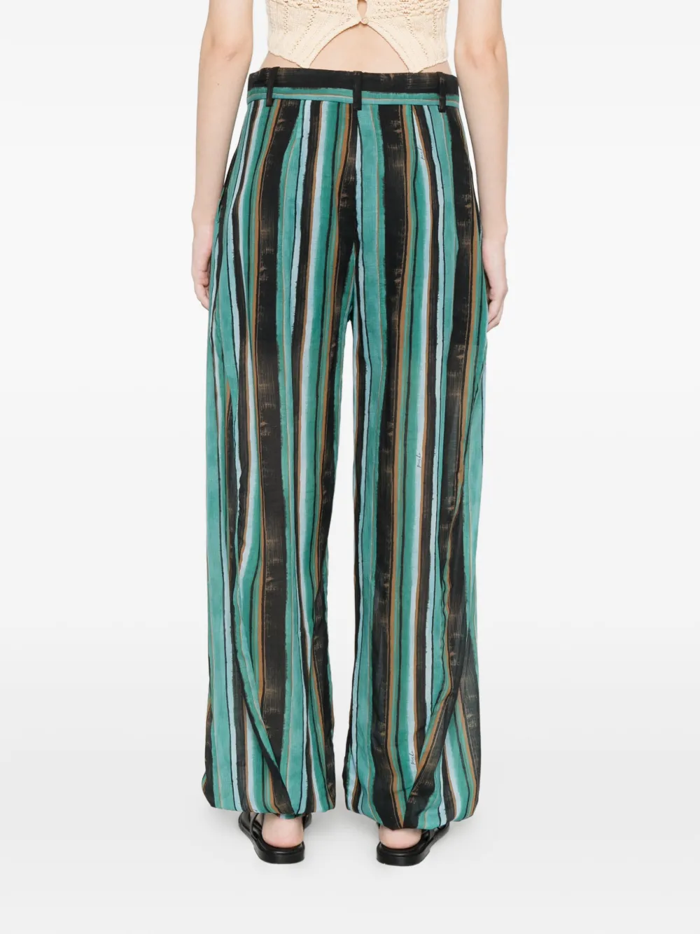 Striped Pleated Straight Trousers