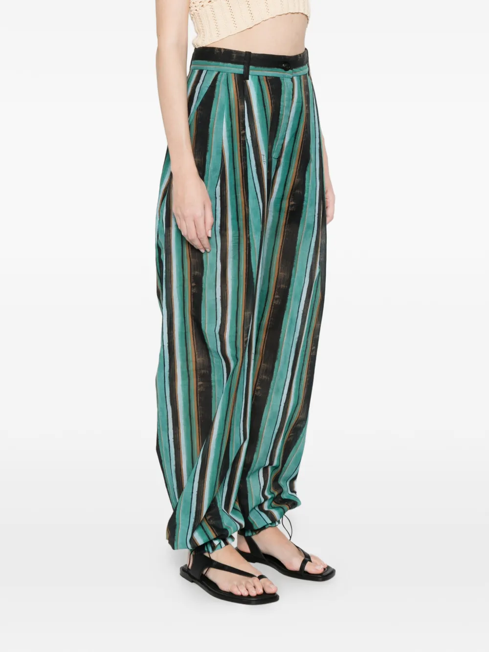 Striped Pleated Straight Trousers