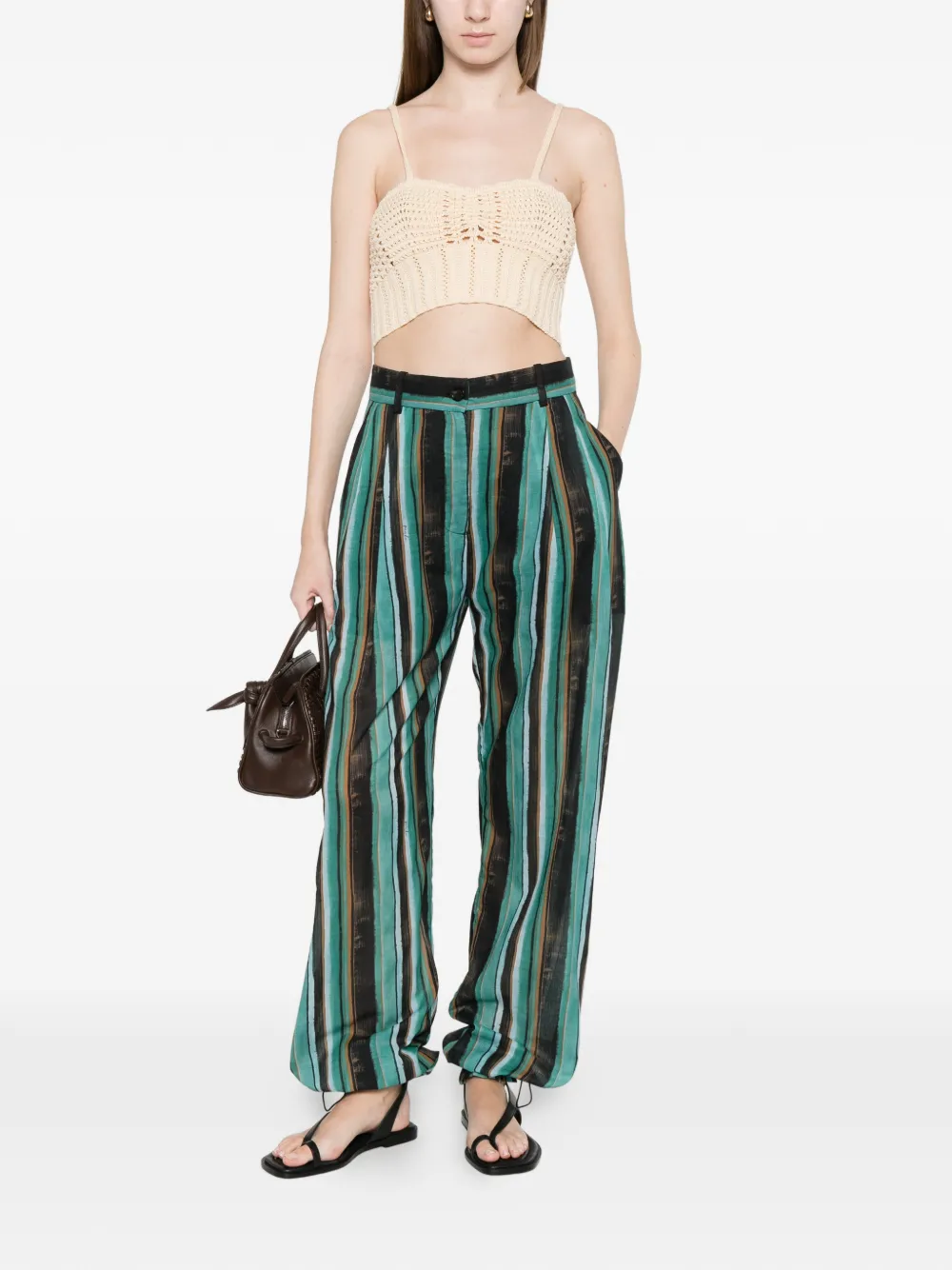 Striped Pleated Straight Trousers