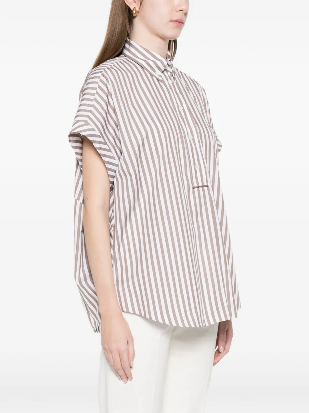  Brunello Cucinelli Striped Buttoned Blouse - Neutrals 