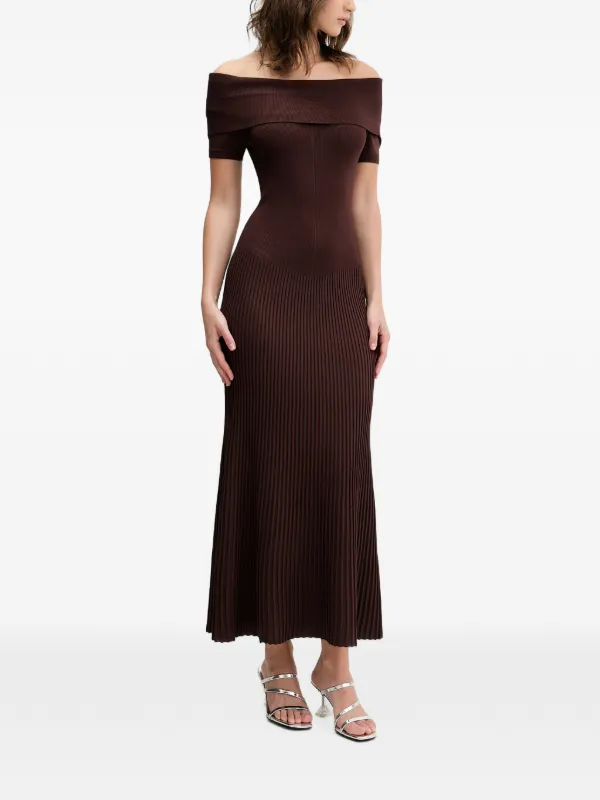 bardot brown maxi dress Harro off-shoulder | smarttag_influencer_collection with measurements that may Christian Dior Vintage Long Bardot estie color:Champagne