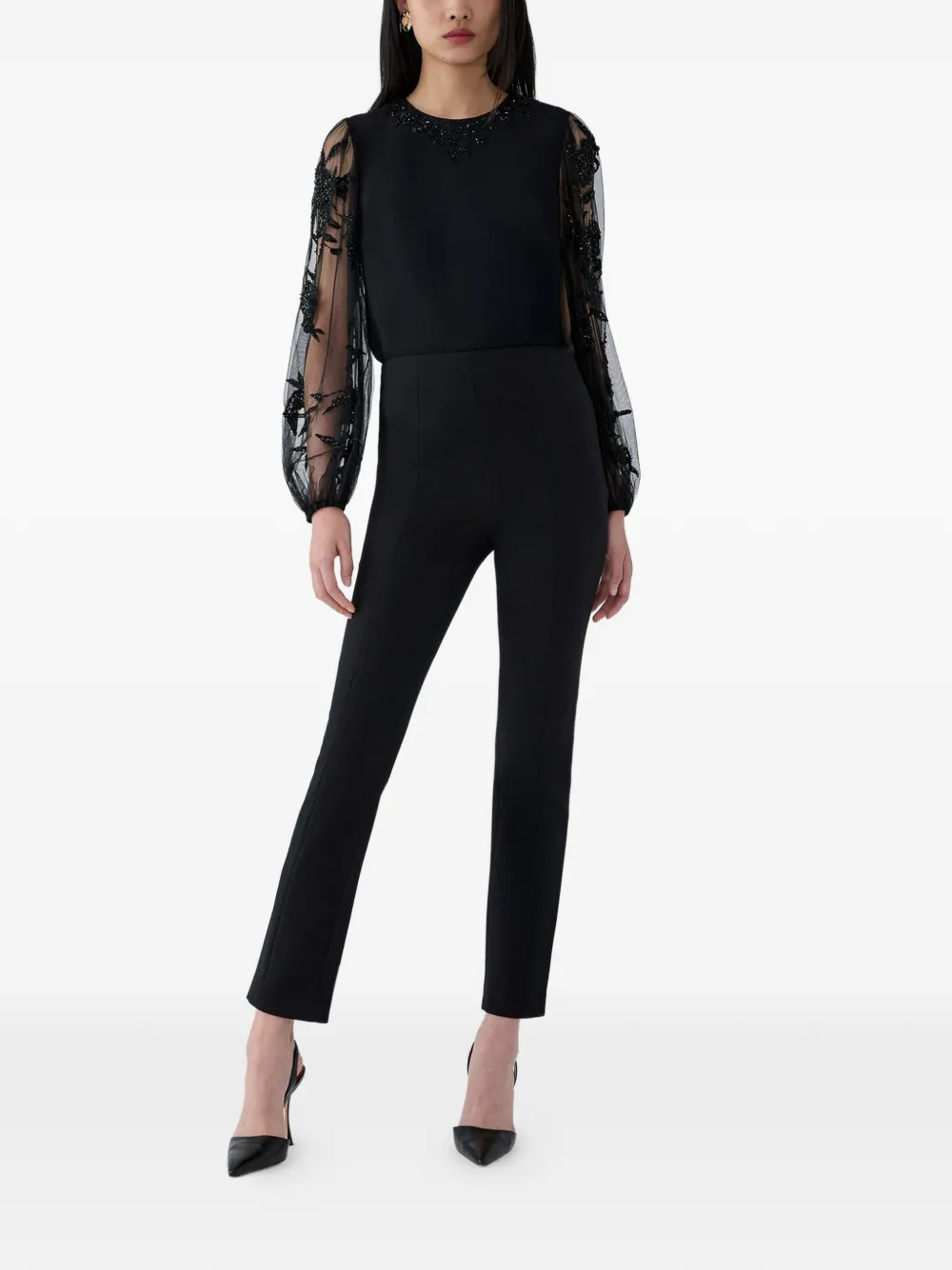 Carolina Herrera Top met pofmouwen en borduurwerk Zwart