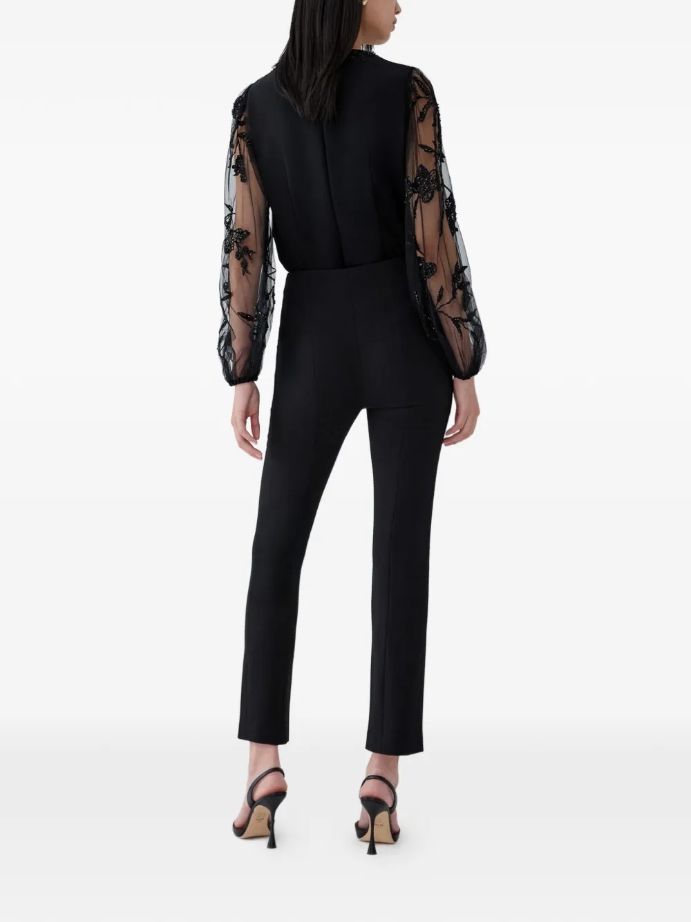 Carolina Herrera Top met pofmouwen en borduurwerk Zwart