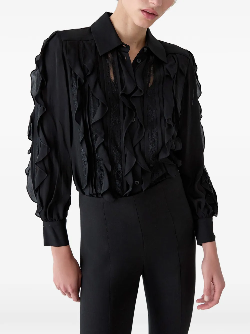 Carolina Herrera Georgette blouse met ruches Zwart