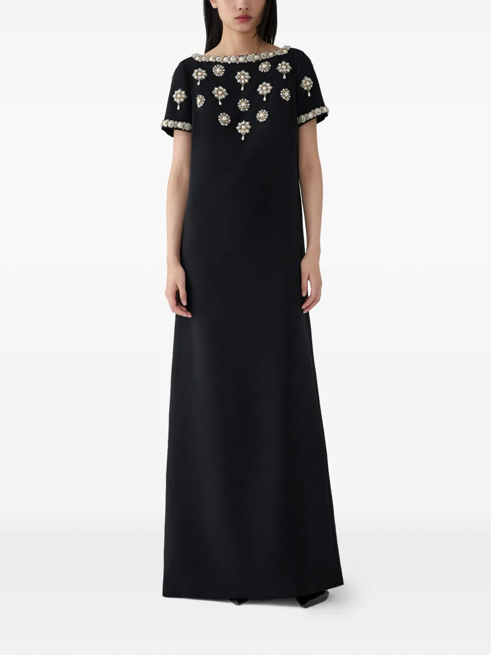 Carolina Herrera Avondjurk met geborduurd medaillon en strikken Zwart