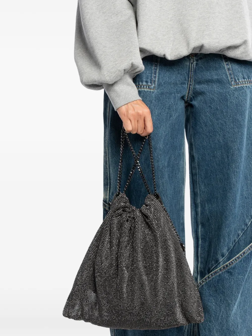  Twenty Fourhaitch Strass Mesh Drawstring Shoulder Bag - Grey 