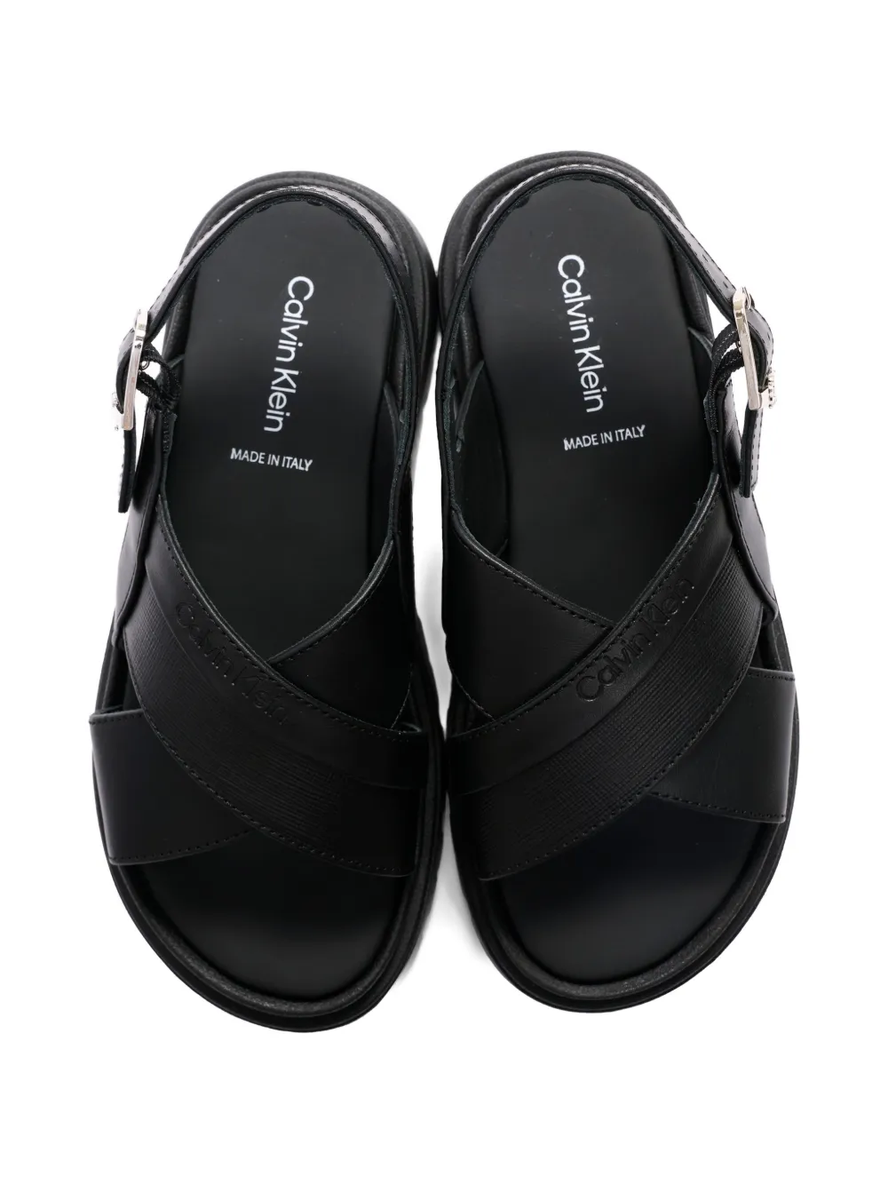 Calvin Klein Kids Sandalen met gekruiste bandjes en gesp Zwart