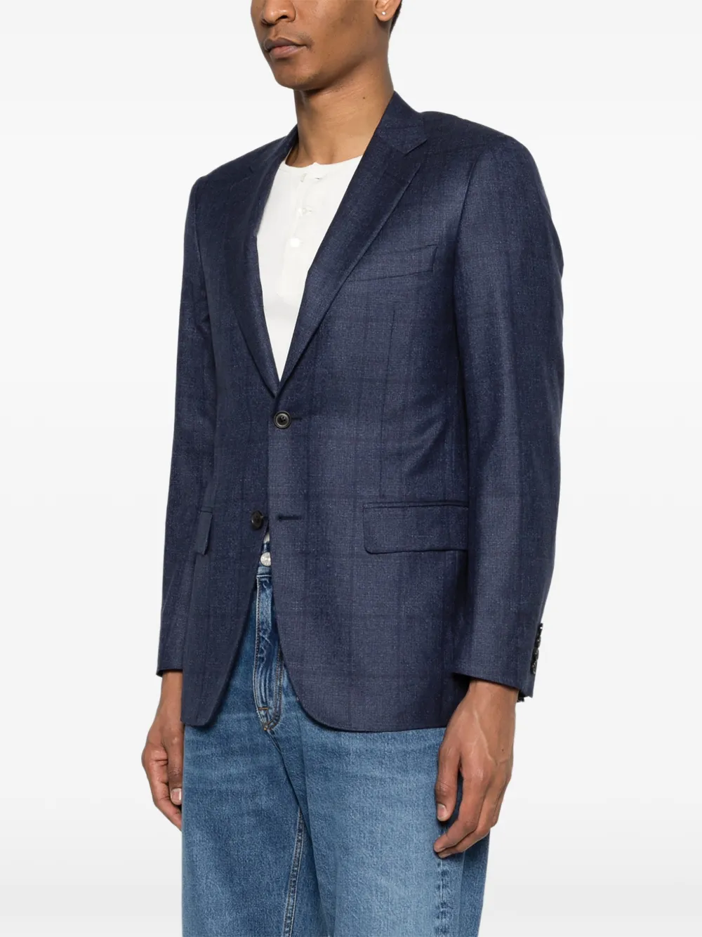  Canali Check Pattern Blazer - Blue 