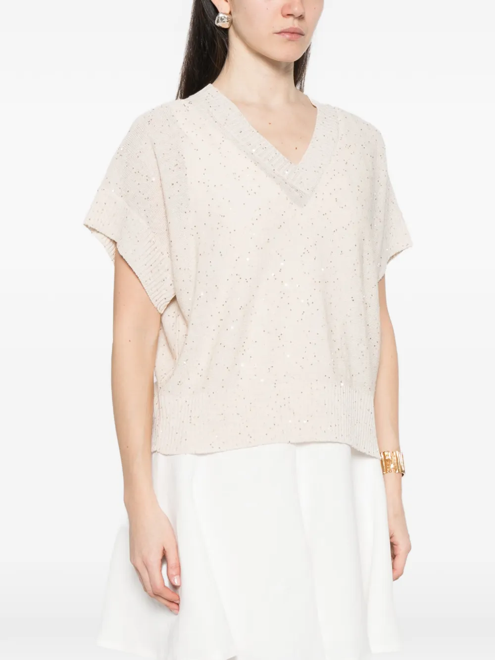  Antonelli Sequin-embellishment V-neck Top - Neutrals 