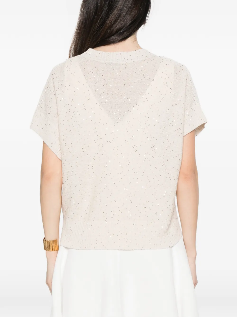 Antonelli Top met V-hals en pailletten Beige