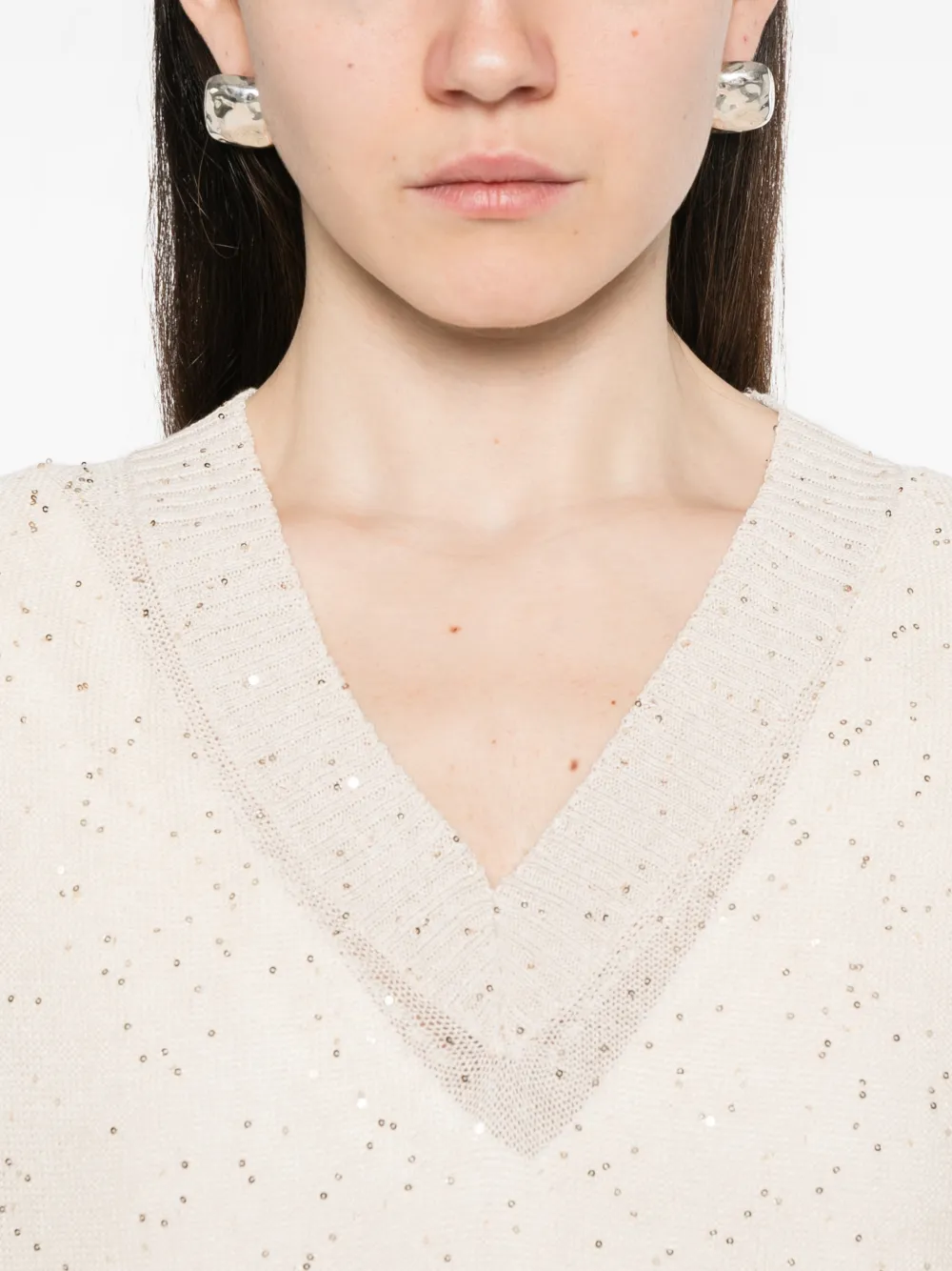 Antonelli Top met V-hals en pailletten Beige