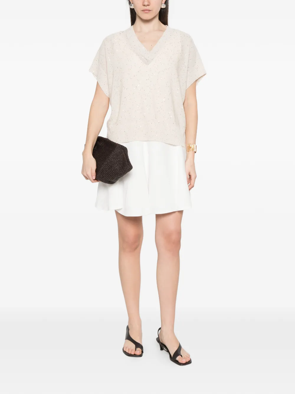  Antonelli Sequin-embellishment V-neck Top - Neutrals 