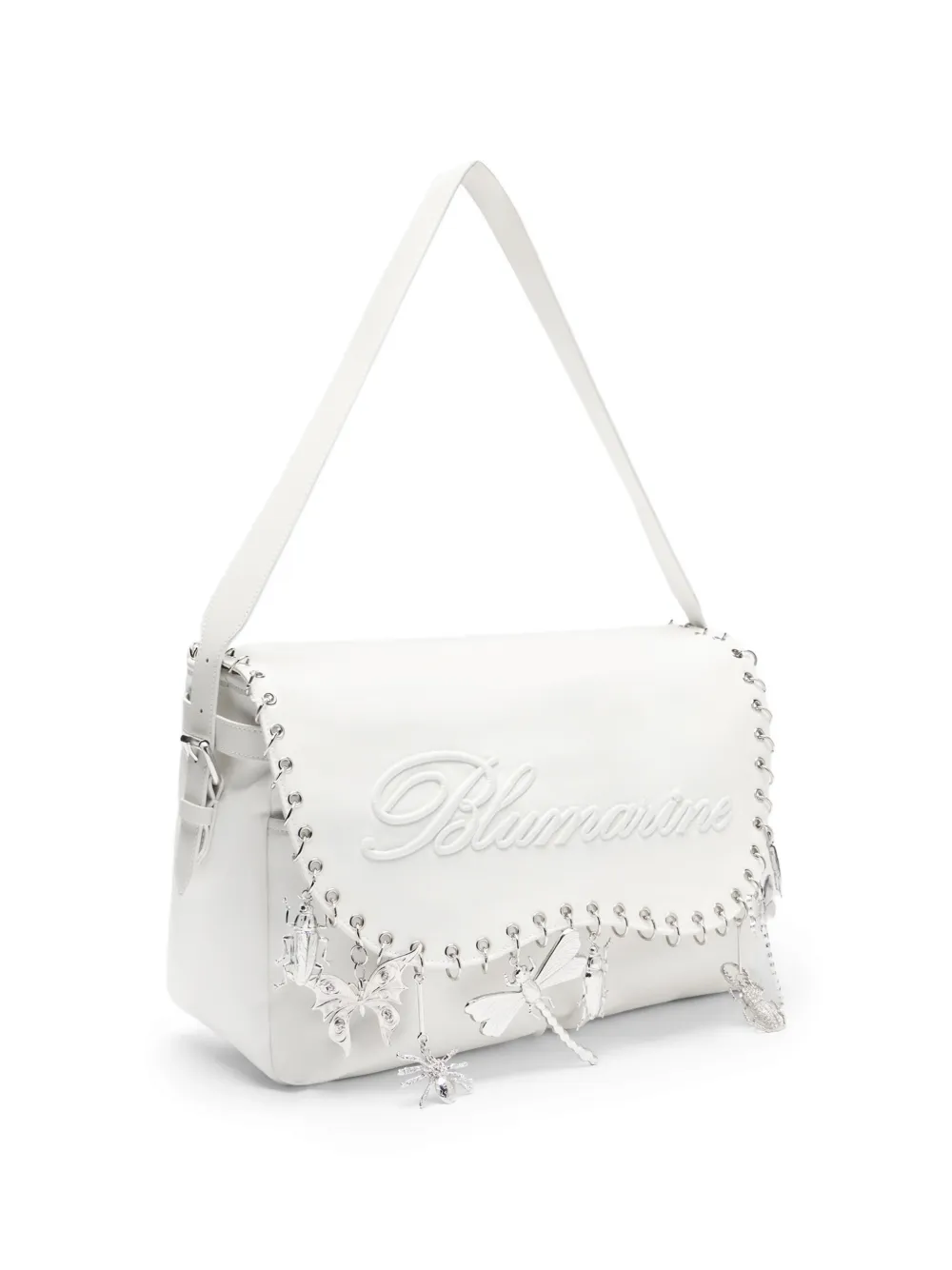 Blumarine Schoudertas met geborduurd insect Wit