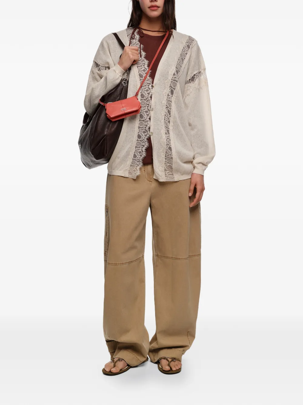  Bimba Y Lola Lace-trim Cardigan - Neutrals 
