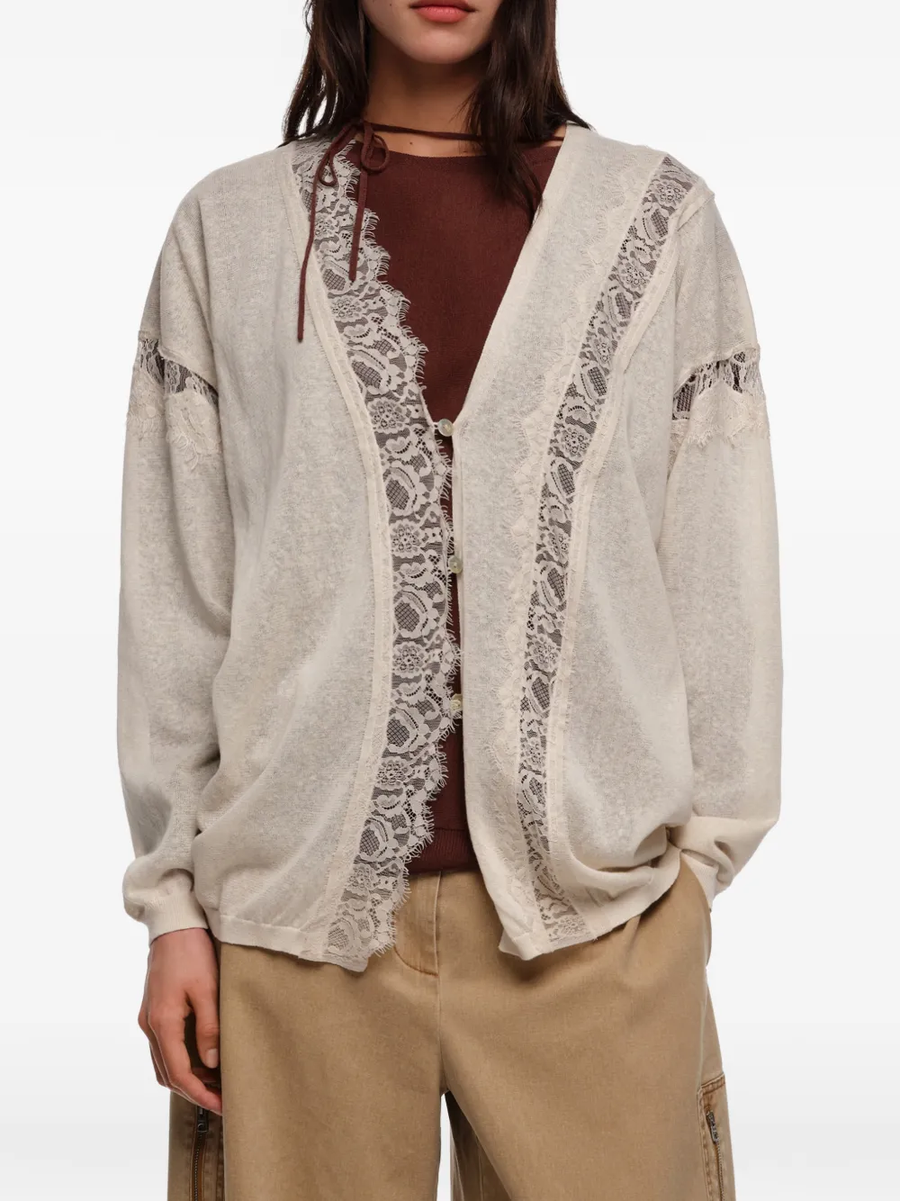  Bimba Y Lola Lace-trim Cardigan - Neutrals 