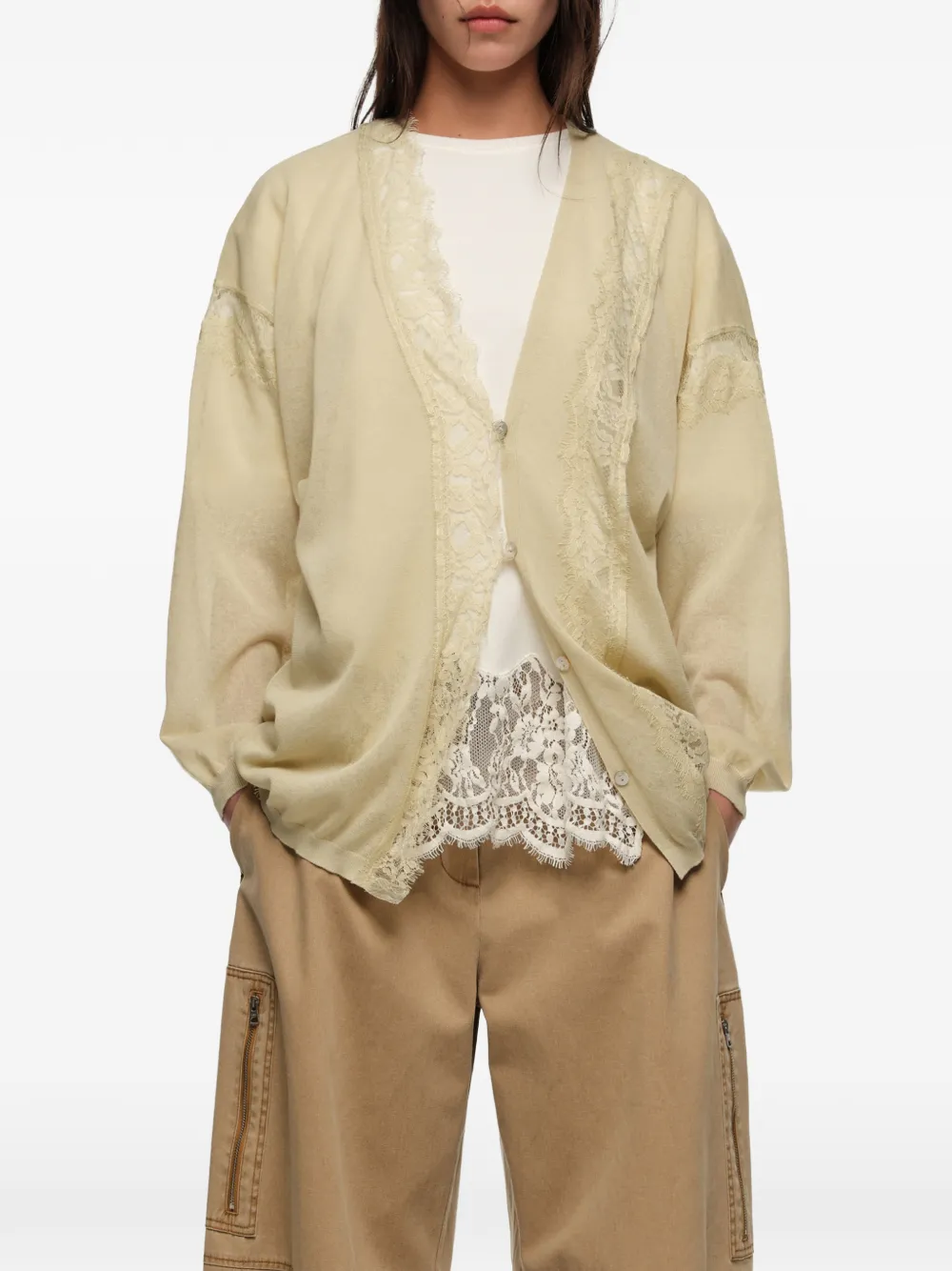  Bimba Y Lola Lace-trim Cardigan - Neutrals 
