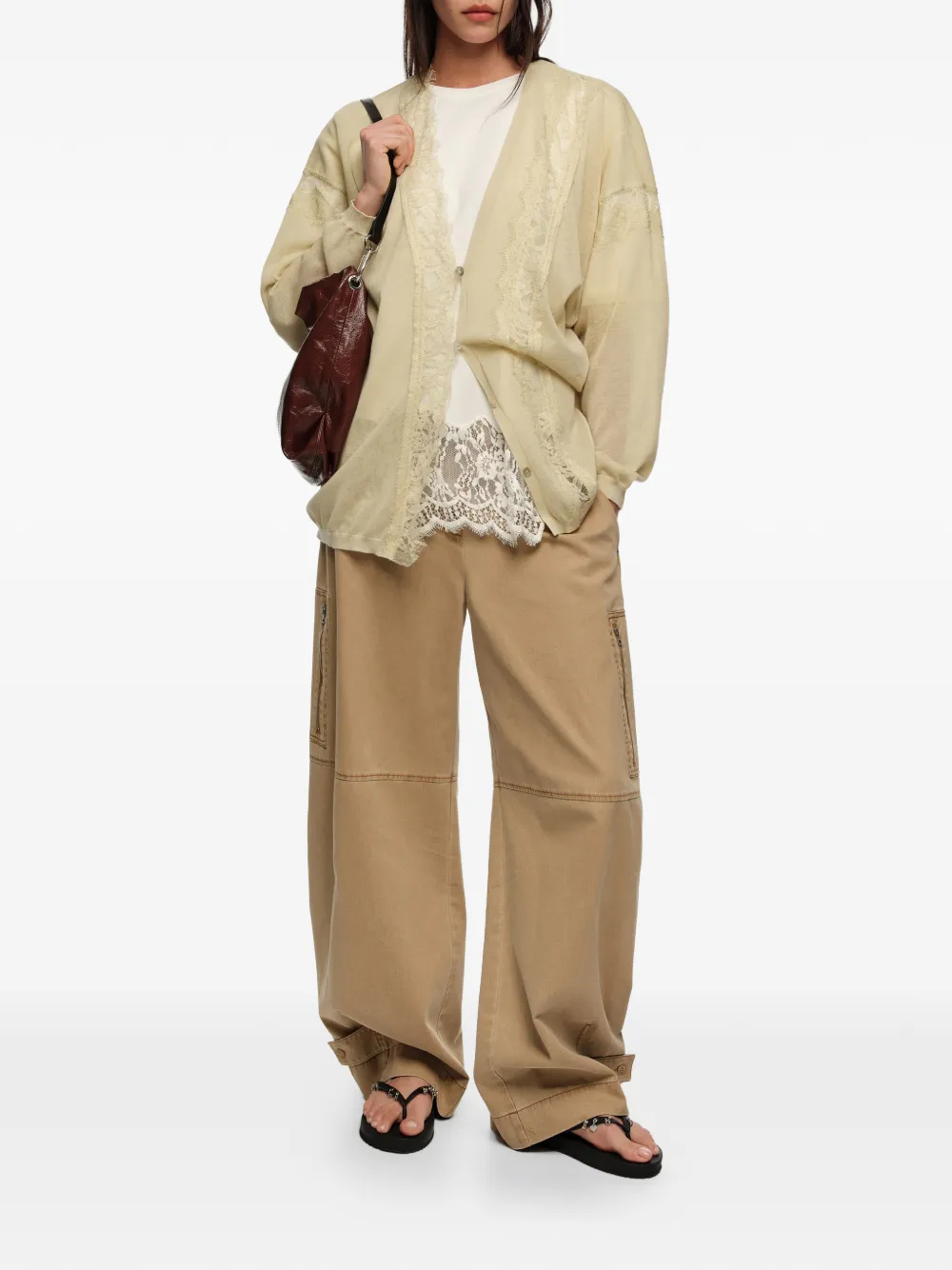  Bimba Y Lola Lace-trim Cardigan - Neutrals 