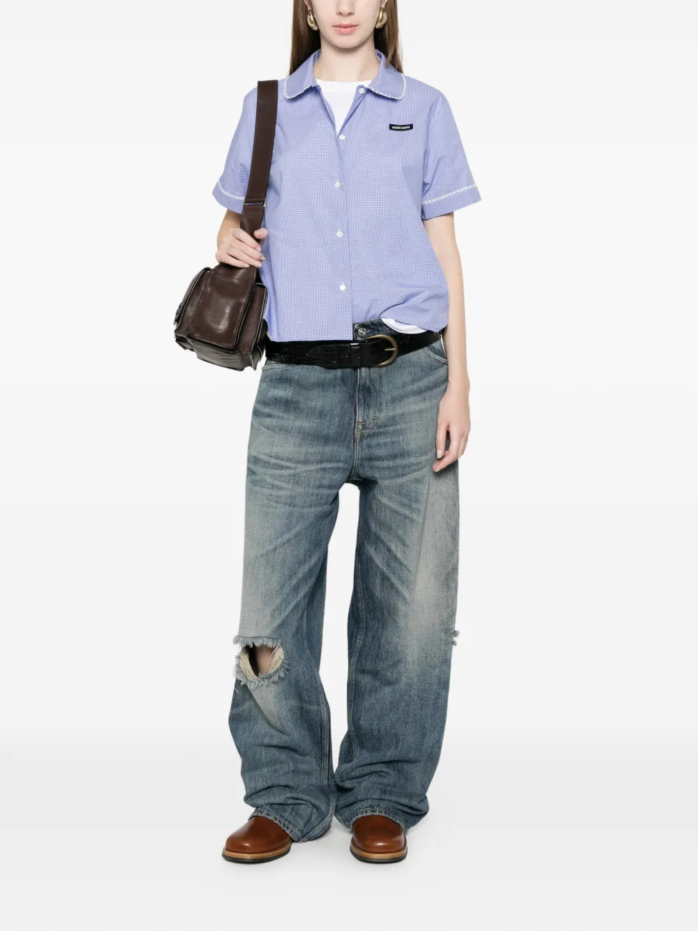  Miu Miu Vichy Pattern Shirt - Blue 