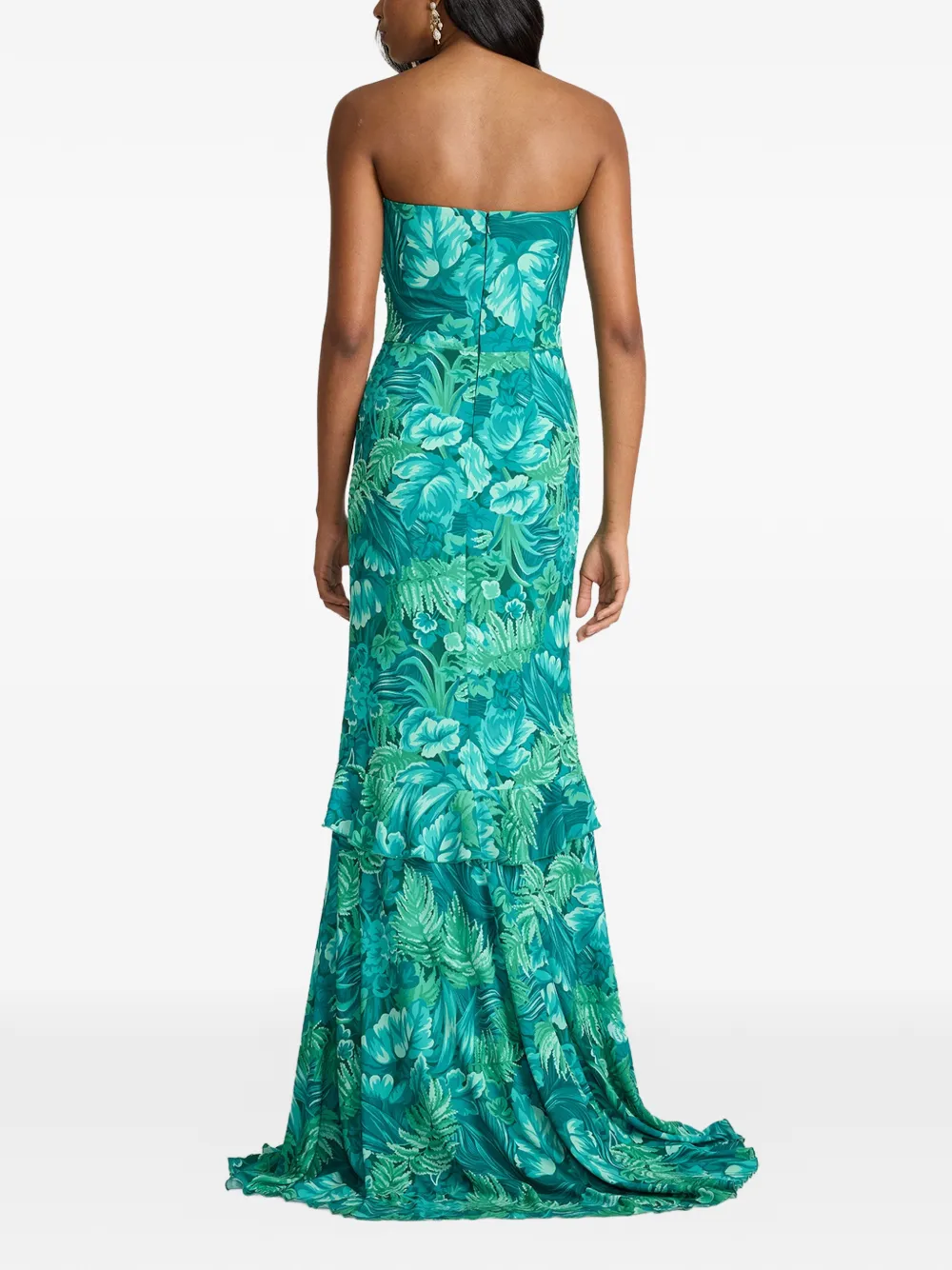 Tadashi Shoji Jurk met ruches en bloemenprint Groen
