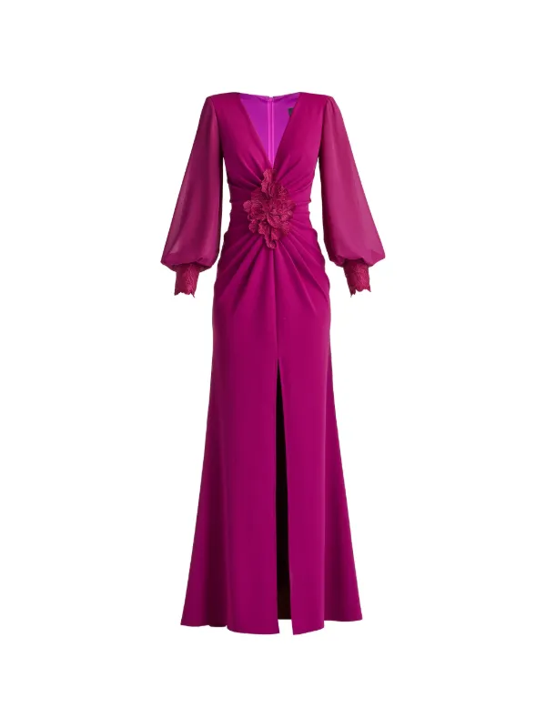 tadashi silk dress Santa Fe Draped Flounce Gown