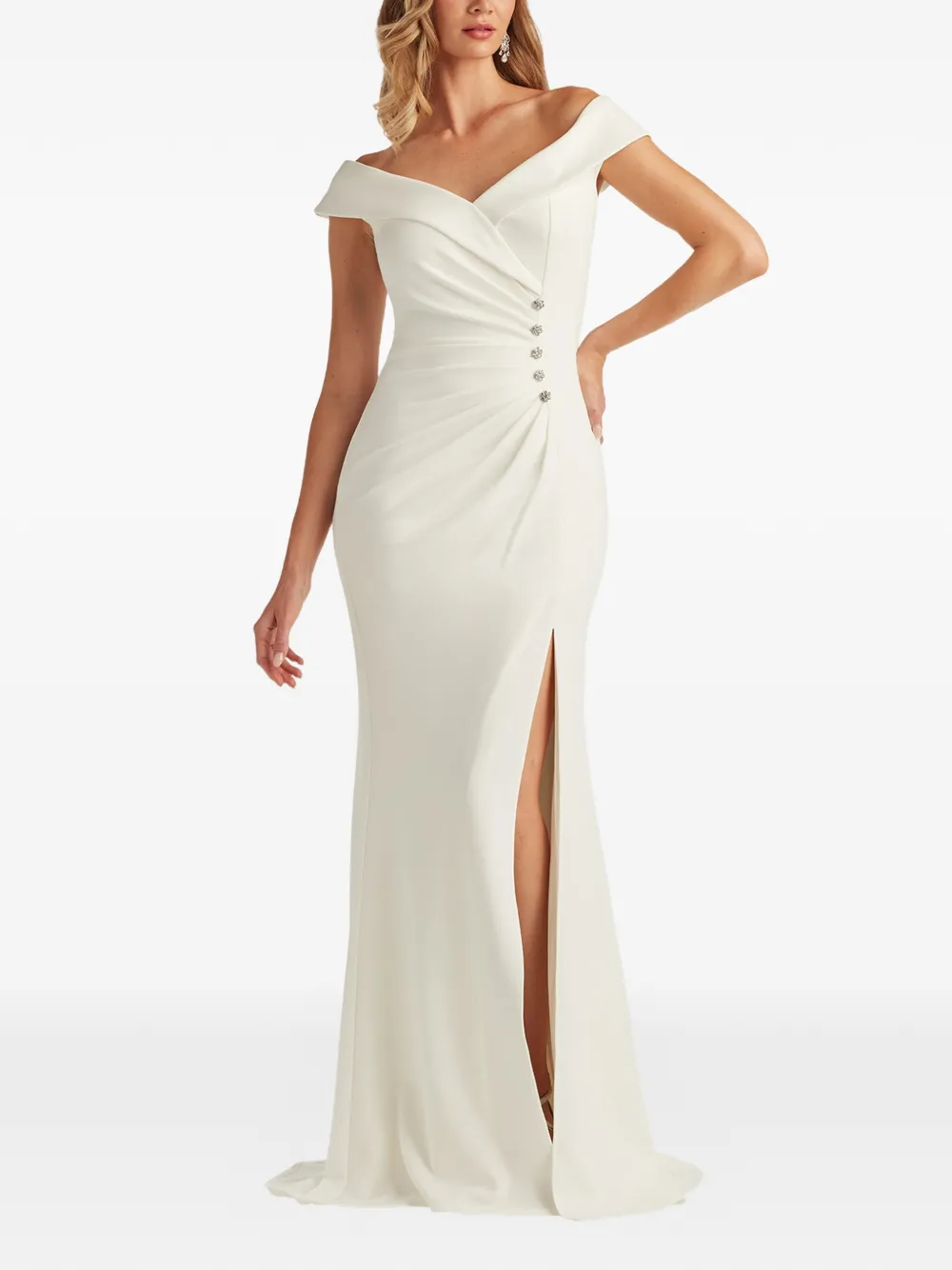 Tadashi Shoji Verfraaide jurk met split Beige