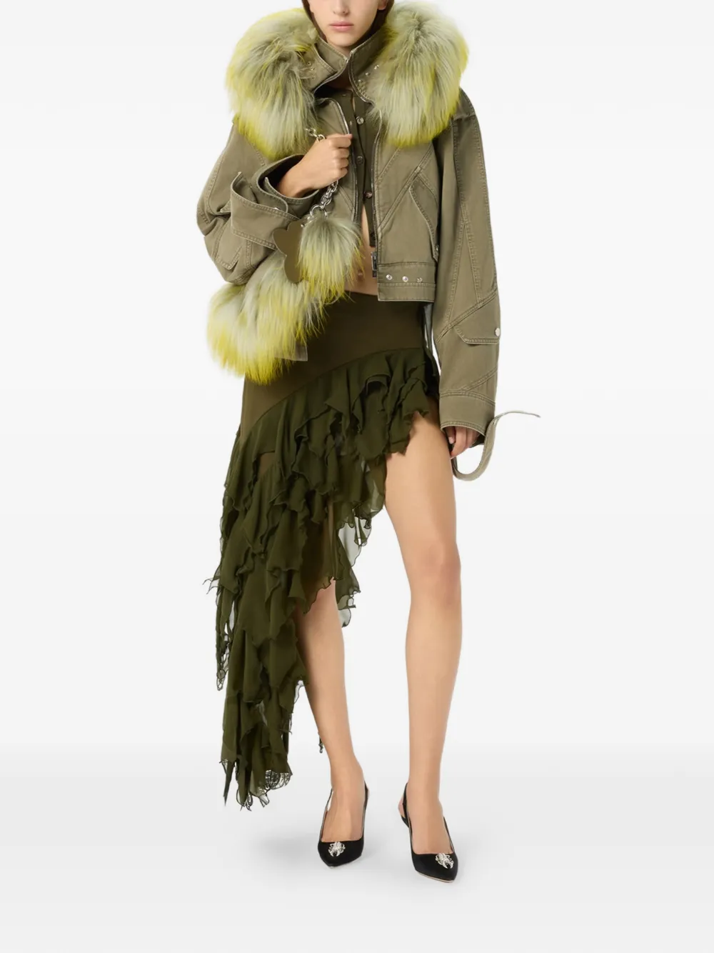 Blumarine Cropped top met vlinderapplicatie en lange mouwen Groen
