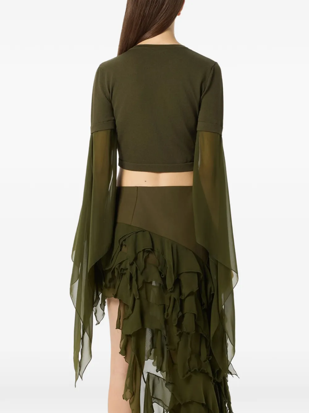 Blumarine Cropped top met vlinderapplicatie en lange mouwen Groen