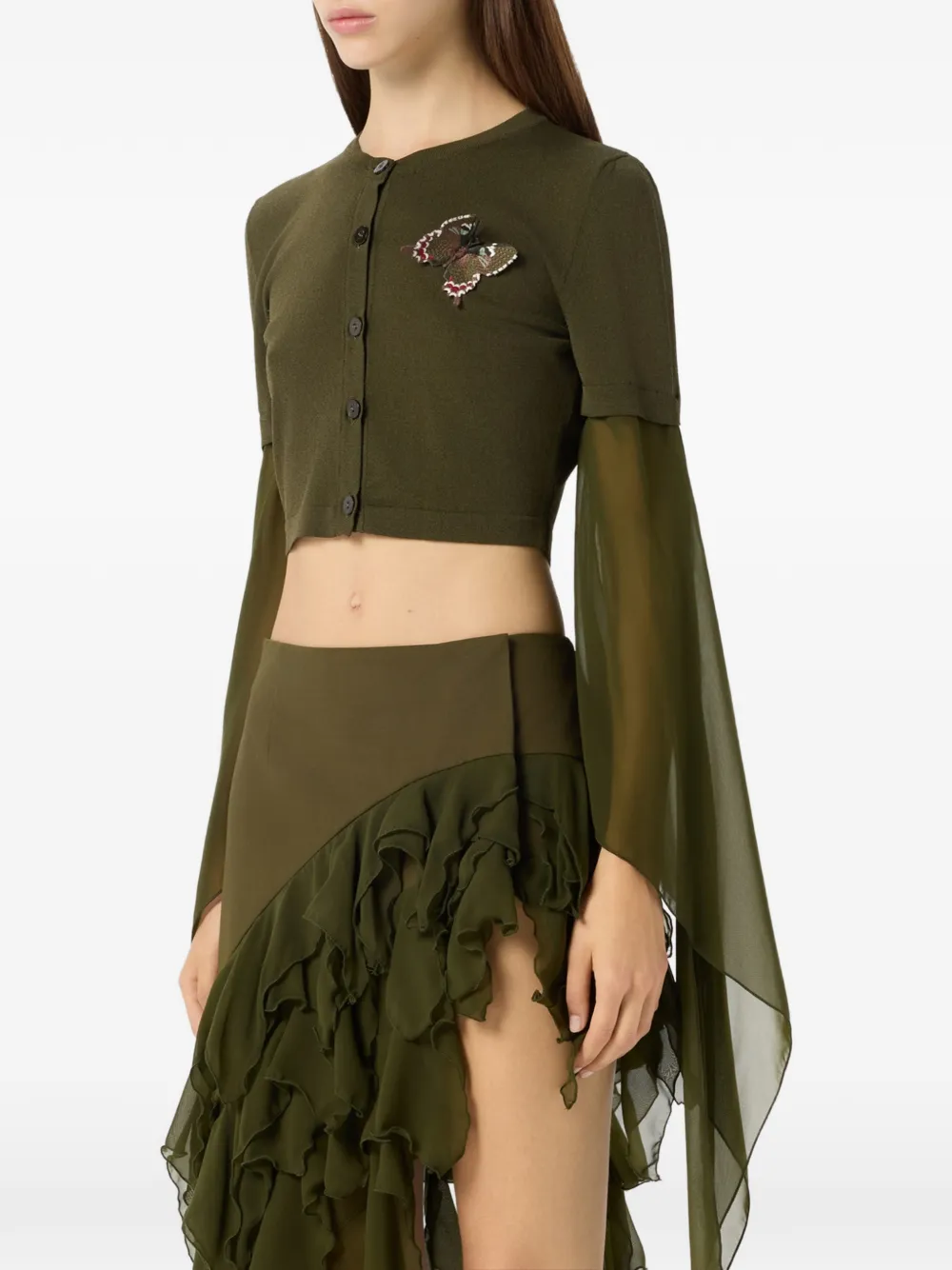 Blumarine Cropped top met vlinderapplicatie en lange mouwen Groen