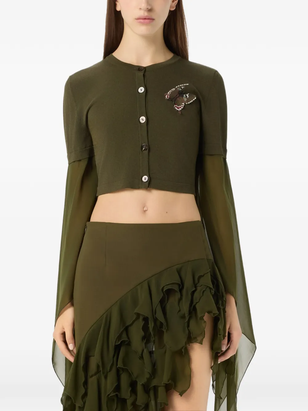 Blumarine Cropped top met vlinderapplicatie en lange mouwen Groen
