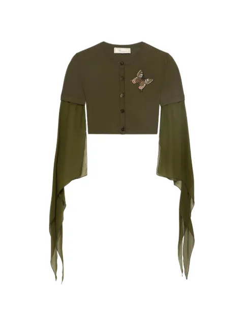 Blumarine butterfly-appliqué long-sleeve crop top