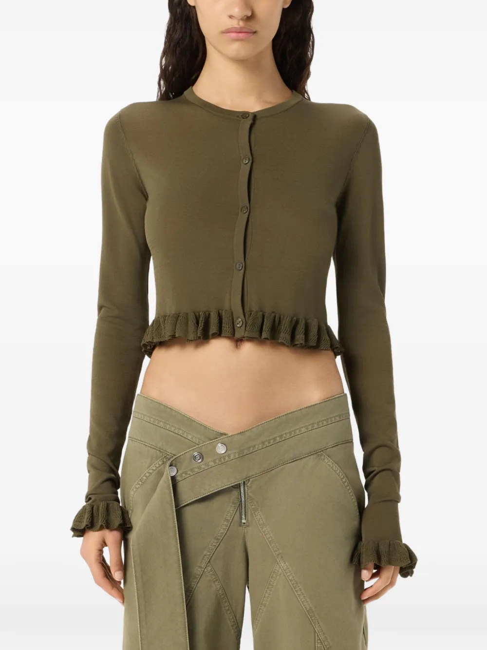 Ruffled-Sleeve Cardigan
