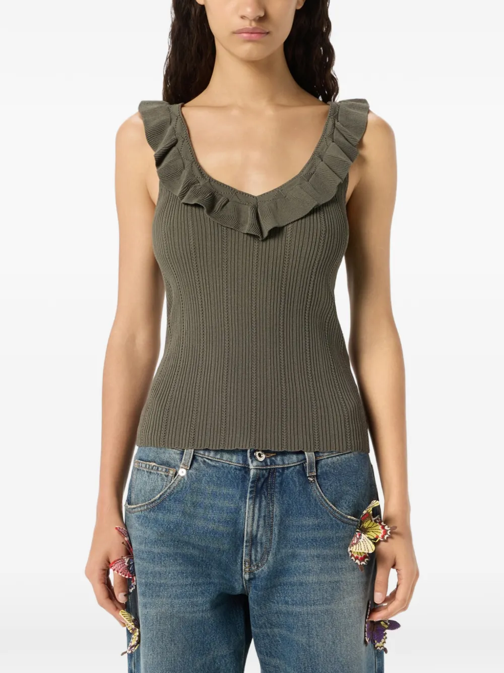 Blumarine Tanktop met ruches en V-hals Groen