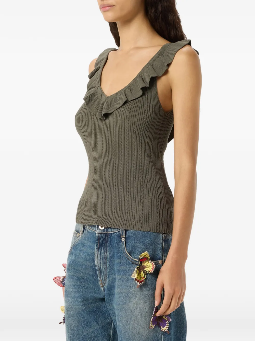 Blumarine Tanktop met ruches en V-hals Groen