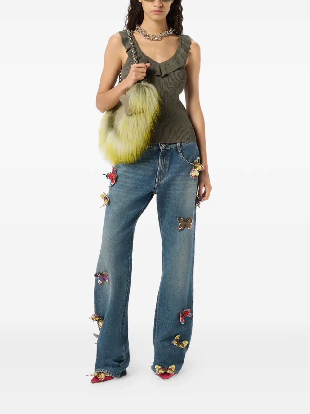 Blumarine Tanktop met ruches en V-hals Groen