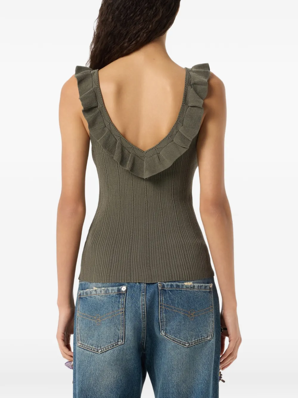 Blumarine Tanktop met ruches en V-hals Groen