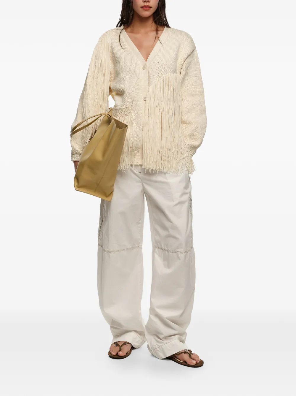  Bimba Y Lola Fringed V-neck Cardigan - Neutrals 