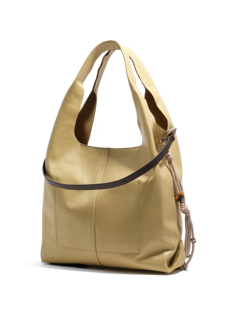 Bimba y Lola Grote leren schoudertas met trekkoord Beige