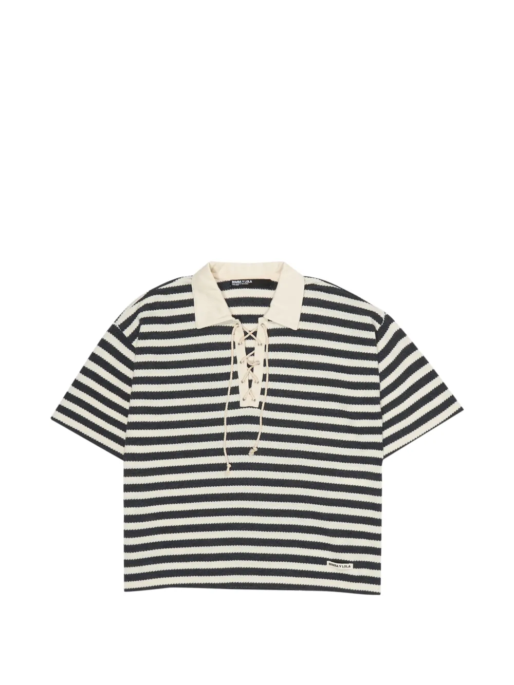 Bimba y Lola T-shirt a righe con colletto polo regolabile - Nero