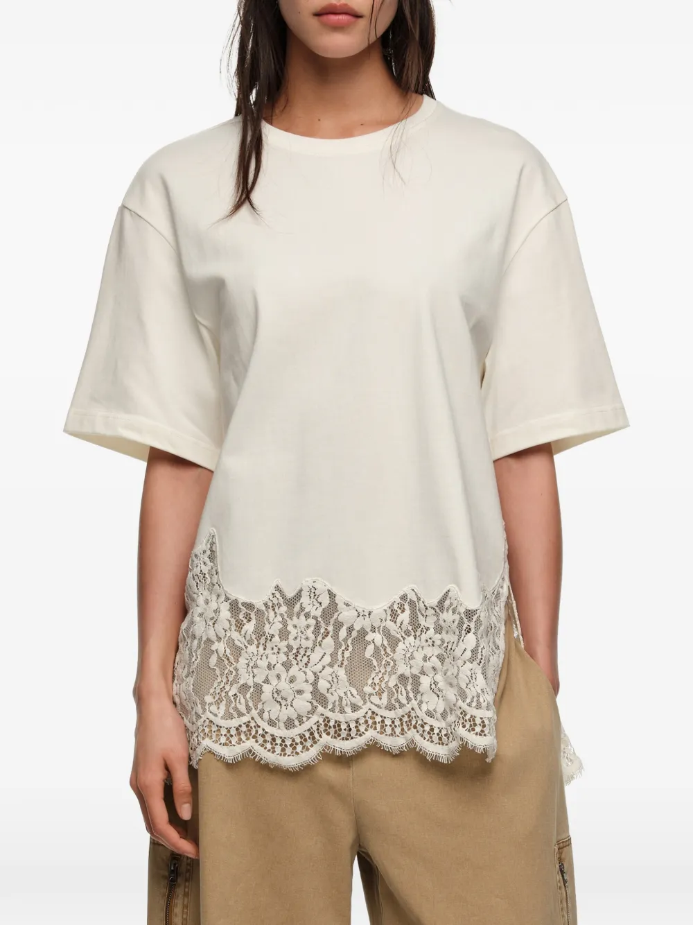  Bimba Y Lola Lace-trim T-shirt - Neutrals 
