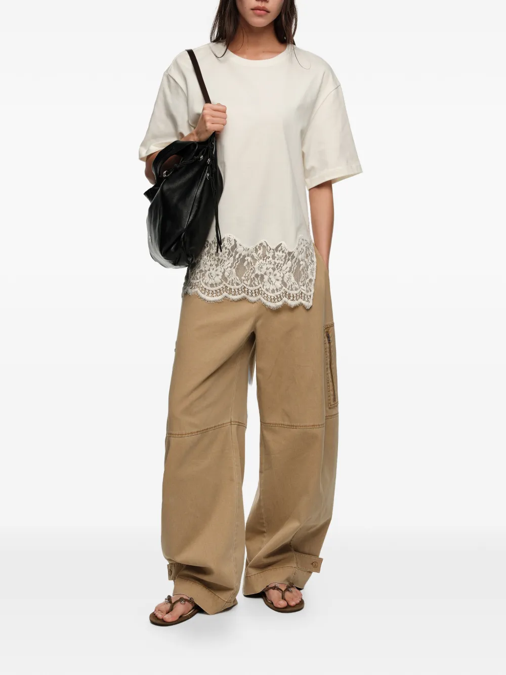  Bimba Y Lola Lace-trim T-shirt - Neutrals 