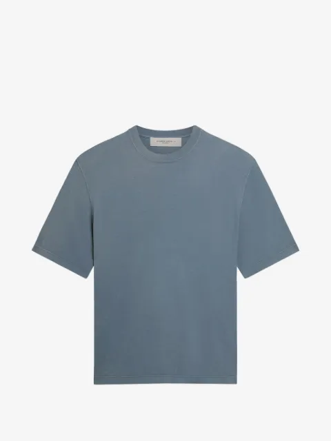 Golden Goose cotton T-shirt in baby-blue with reverse print on the back