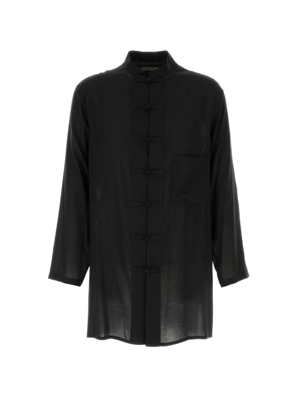 Yohji Yamamoto Pour Homme long-sleeve chinese-style button cellulose shirt jacket – Black