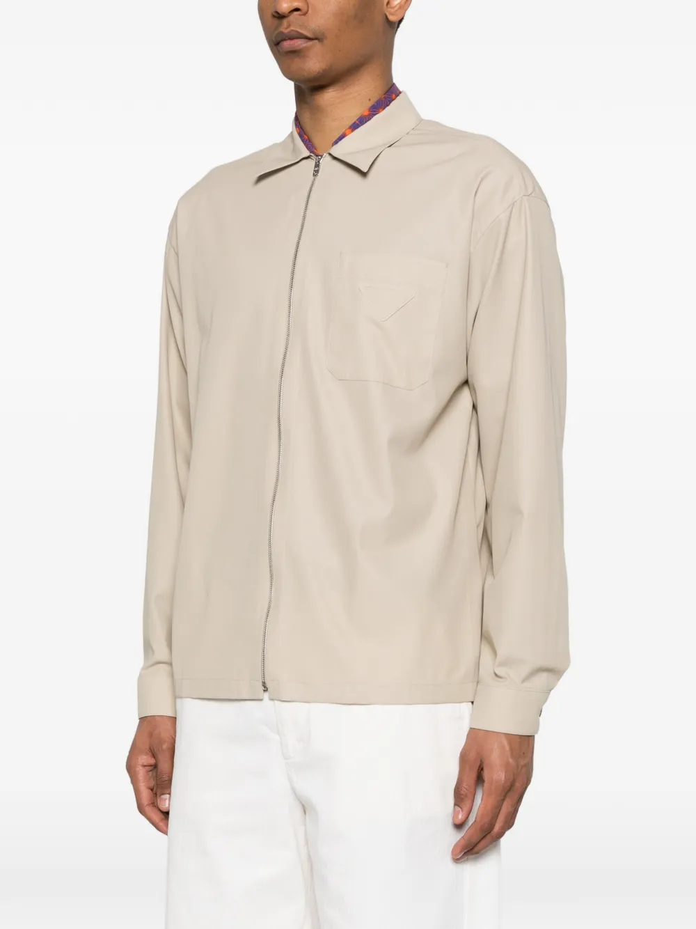  Prada Zip Chest-pocket Overshirt - Neutrals 