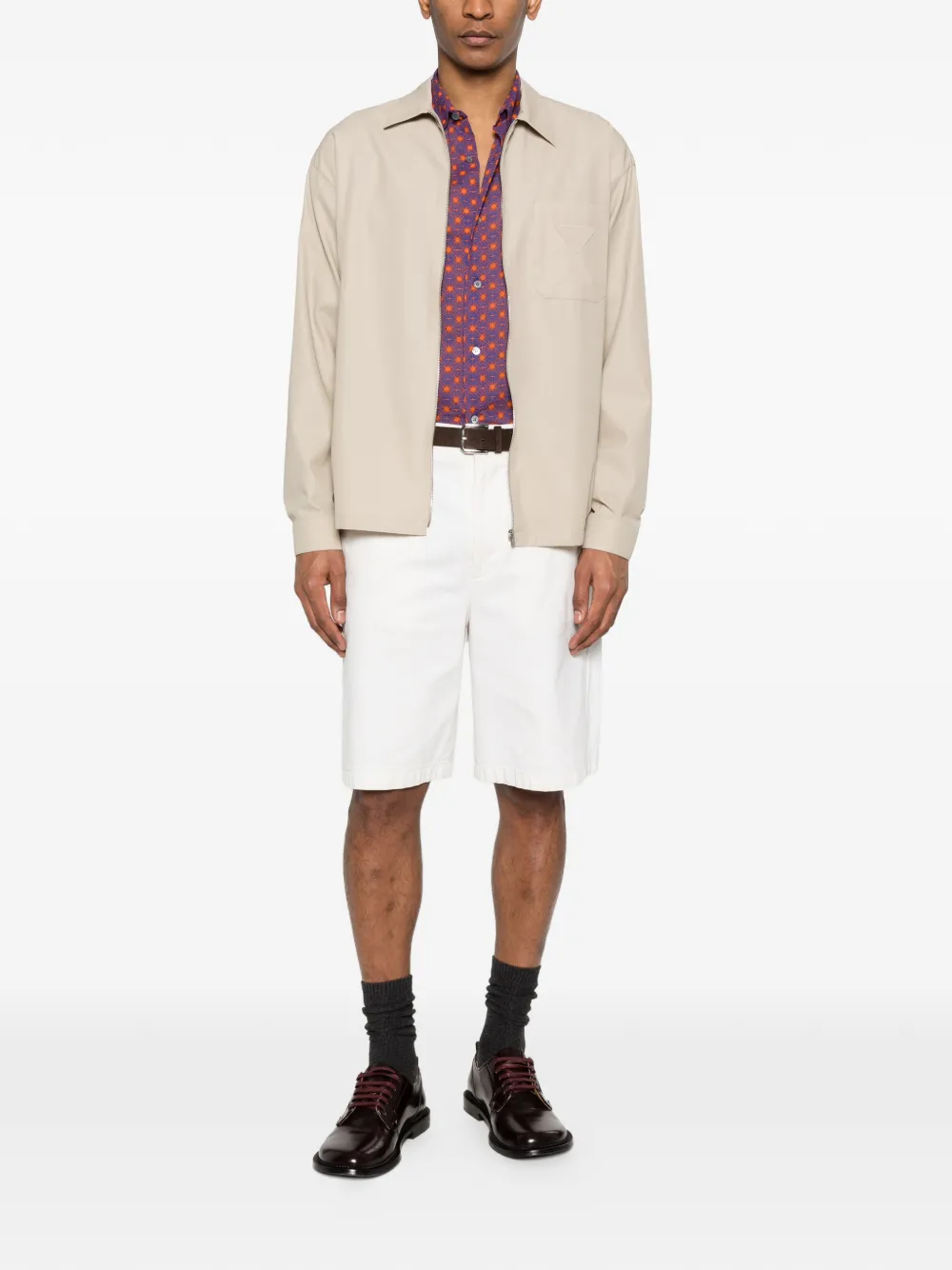  Prada Zip Chest-pocket Overshirt - Neutrals 