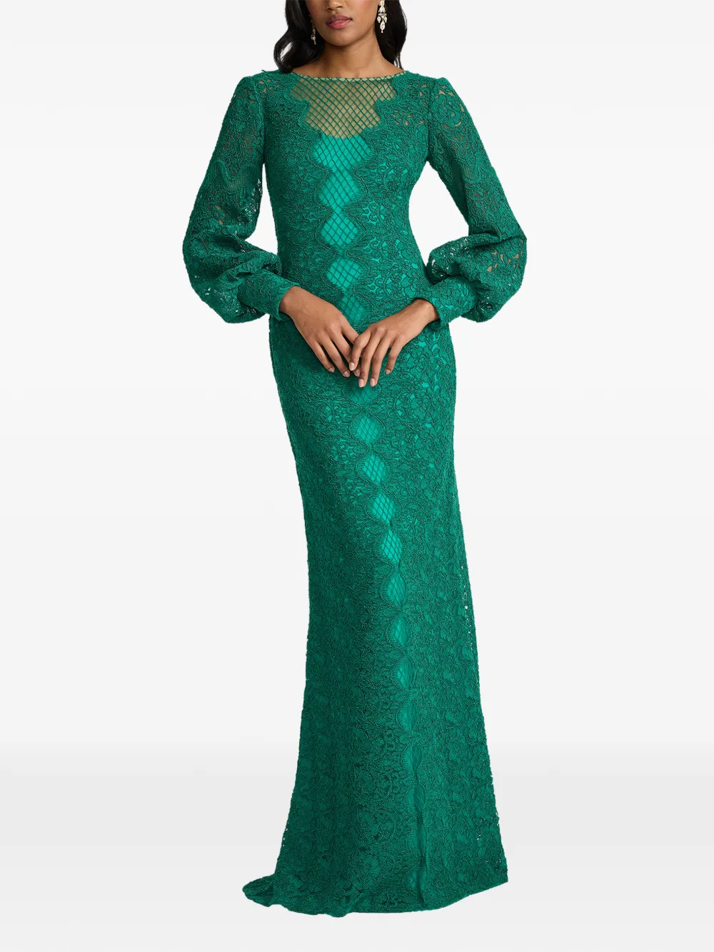 Tadashi Shoji Kanten jurk met lange mouwen Groen