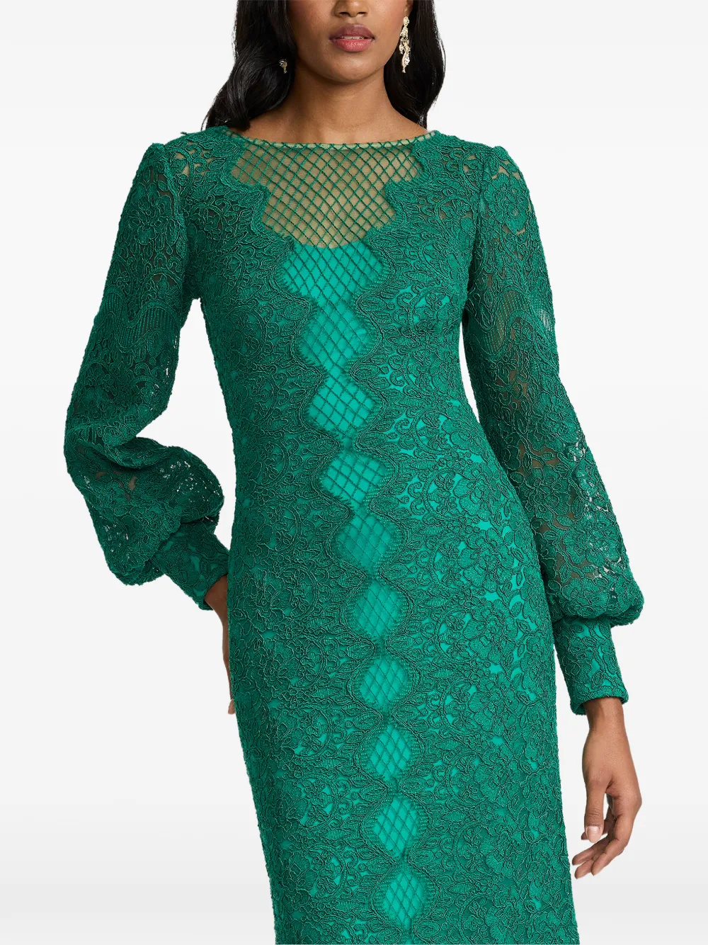 Tadashi Shoji Kanten jurk met lange mouwen Groen