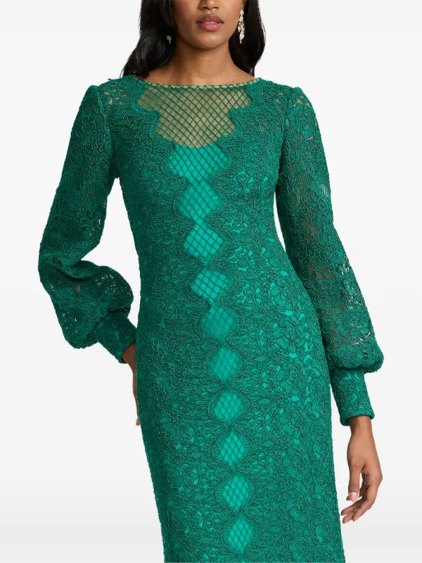 tadashi shoji green lace dress long-sleeved | Adasa