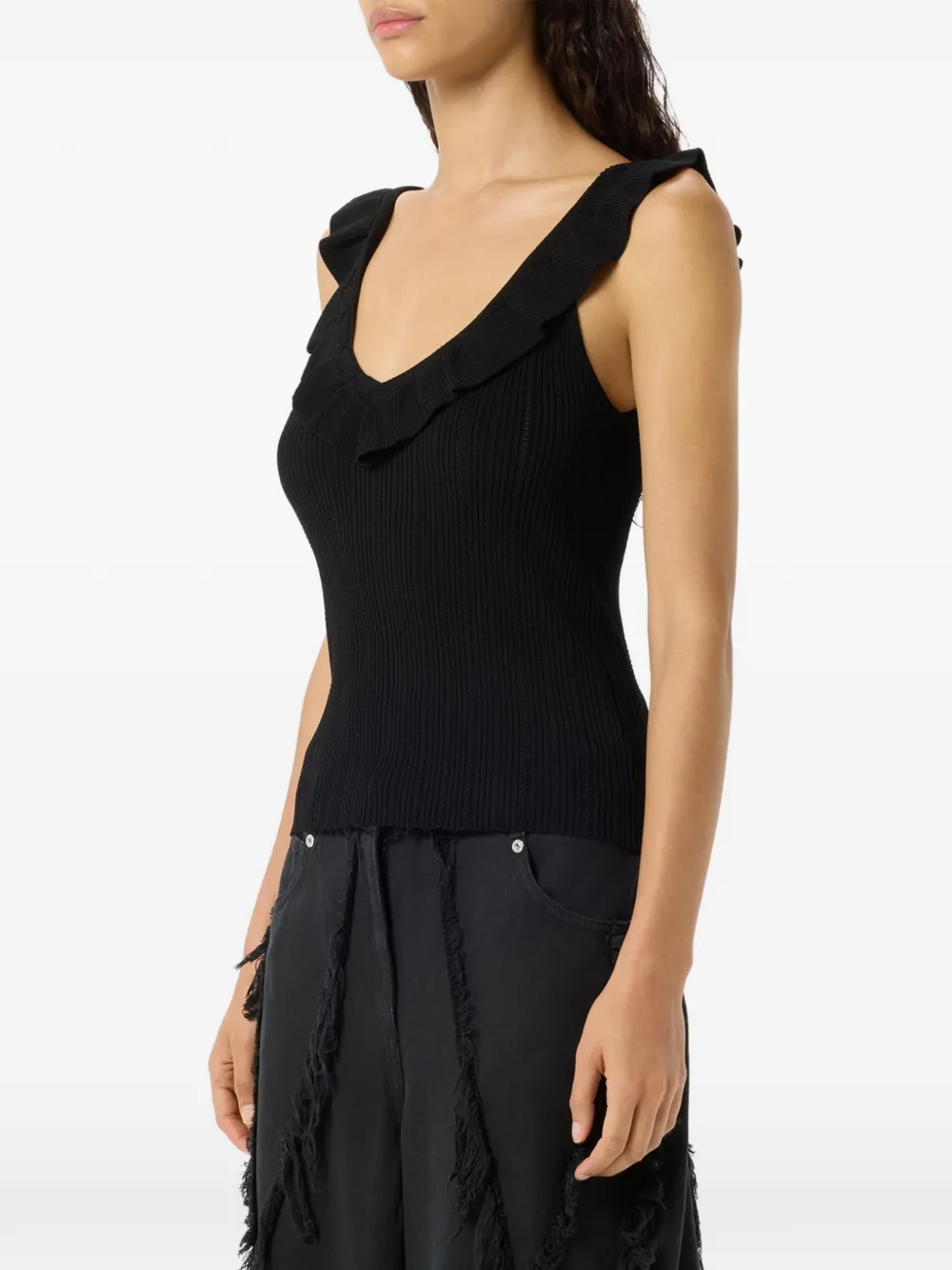 Blumarine Tanktop met ruches en V-hals Zwart