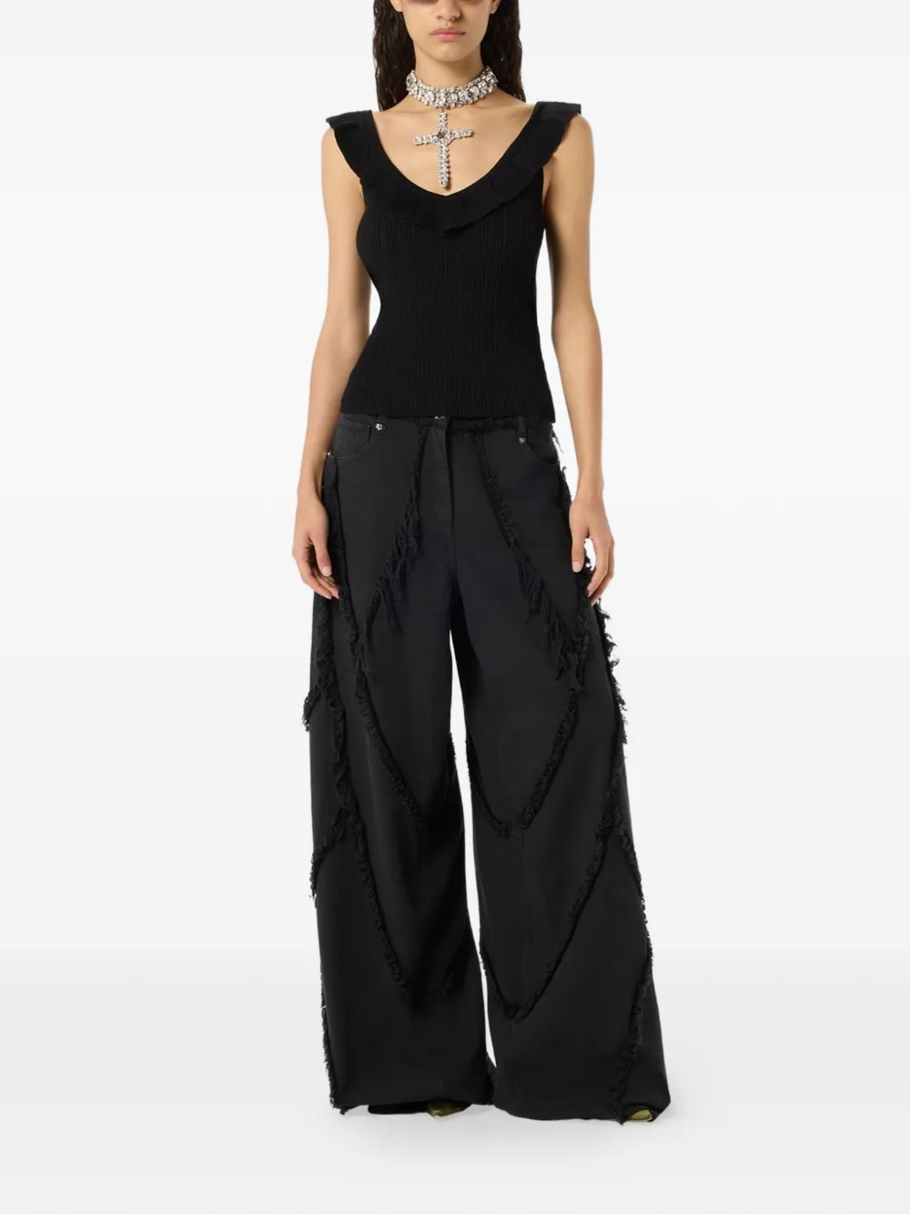 Blumarine Tanktop met ruches en V-hals Zwart