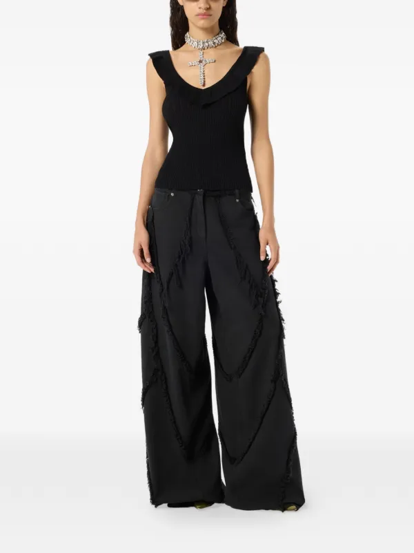Blumarine Ruffled V-neck Tank Top | Black | FARFETCH